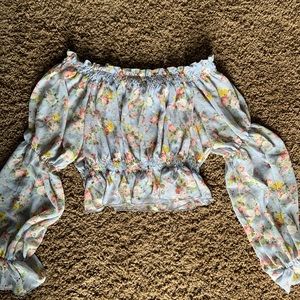 Shein - Floral Cropped Off the Shoulder Top